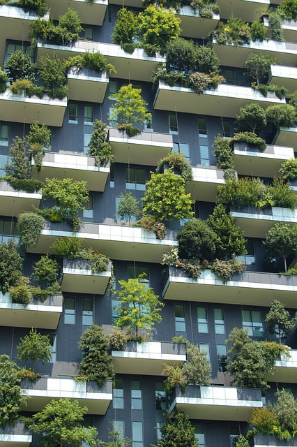 Building with gardens on balconies